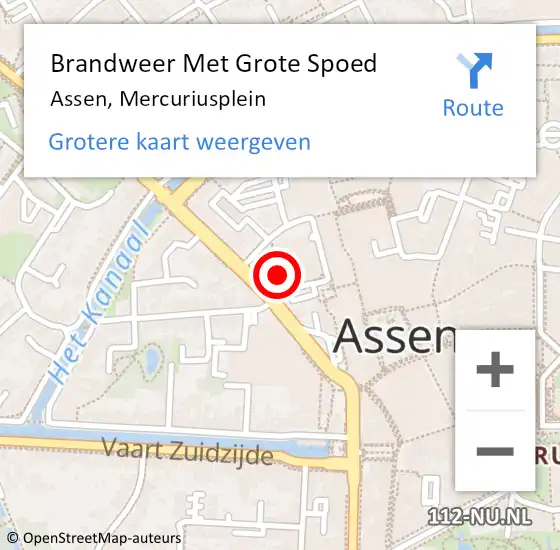 Locatie op kaart van de 112 melding: Brandweer Met Grote Spoed Naar Assen, Mercuriusplein op 15 juli 2021 13:53