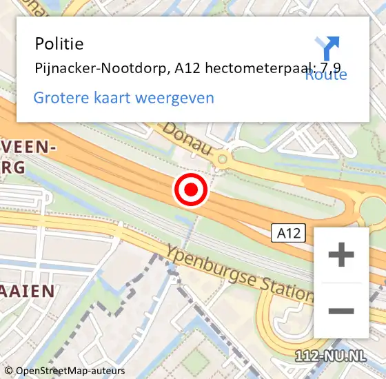 Locatie op kaart van de 112 melding: Politie Pijnacker-Nootdorp, A12 hectometerpaal: 7,9 op 15 juli 2021 13:59