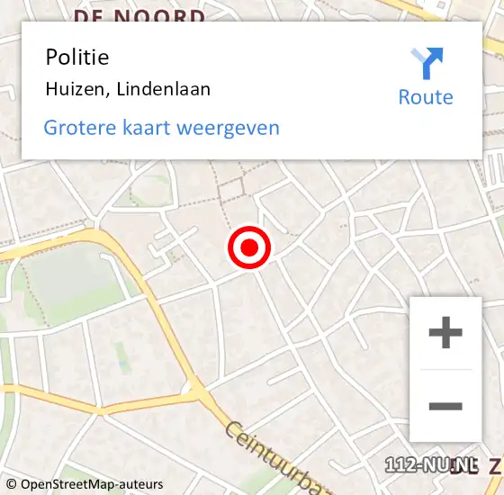 Locatie op kaart van de 112 melding: Politie Huizen, Lindenlaan op 15 juli 2021 14:02