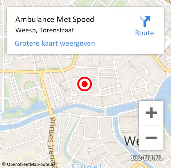 Locatie op kaart van de 112 melding: Ambulance Met Spoed Naar Weesp, Torenstraat op 16 juni 2014 15:18