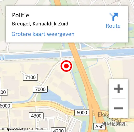 Locatie op kaart van de 112 melding: Politie Breugel, Kanaaldijk-Zuid op 15 juli 2021 14:28