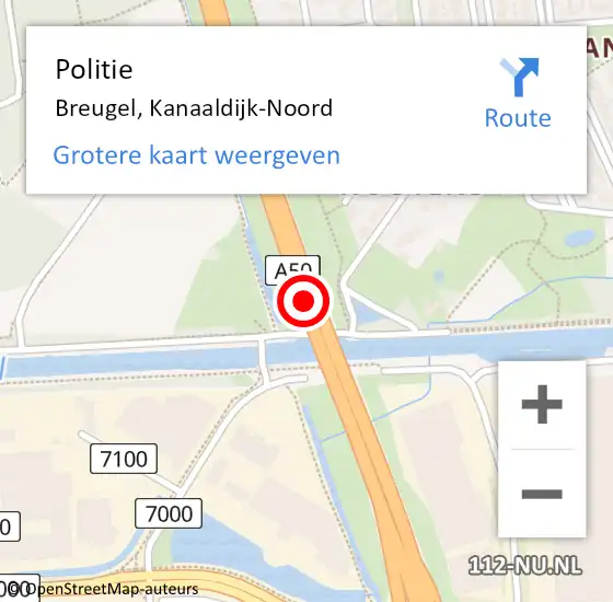 Locatie op kaart van de 112 melding: Politie Breugel, Kanaaldijk-Noord op 15 juli 2021 14:28