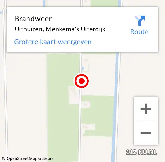 Locatie op kaart van de 112 melding: Brandweer Uithuizen, Menkema's Uiterdijk op 15 juli 2021 14:37