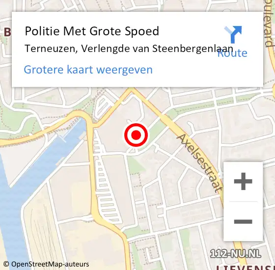 Locatie op kaart van de 112 melding: Politie Met Grote Spoed Naar Terneuzen, Verlengde van Steenbergenlaan op 15 juli 2021 14:41