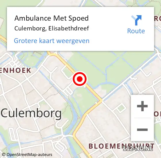 Locatie op kaart van de 112 melding: Ambulance Met Spoed Naar Culemborg, Elisabethdreef op 15 juli 2021 15:13