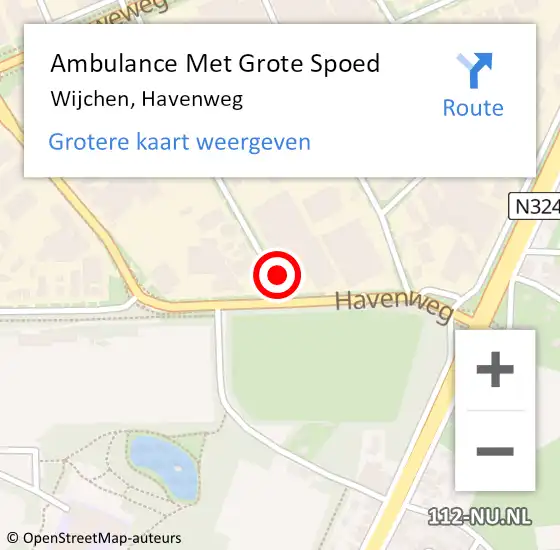 Locatie op kaart van de 112 melding: Ambulance Met Grote Spoed Naar Wijchen, Havenweg op 15 juli 2021 16:18