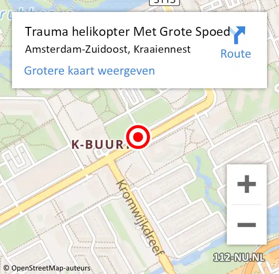 Locatie op kaart van de 112 melding: Trauma helikopter Met Grote Spoed Naar Amsterdam-Zuidoost, Kraaiennest op 15 juli 2021 16:41