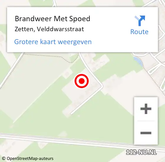 Locatie op kaart van de 112 melding: Brandweer Met Spoed Naar Zetten, Velddwarsstraat op 15 juli 2021 16:58