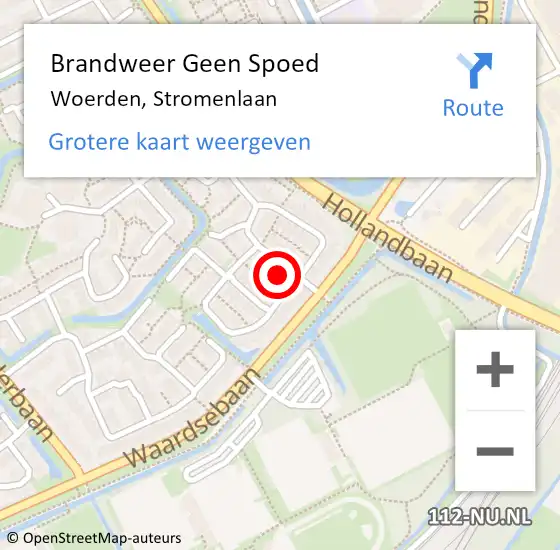 Locatie op kaart van de 112 melding: Brandweer Geen Spoed Naar Woerden, Stromenlaan op 15 juli 2021 17:20