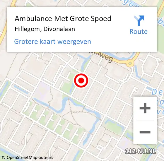 Locatie op kaart van de 112 melding: Ambulance Met Grote Spoed Naar Hillegom, Divonalaan op 15 juli 2021 17:24