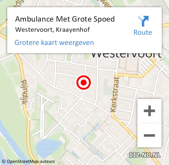 Locatie op kaart van de 112 melding: Ambulance Met Grote Spoed Naar Westervoort, Kraayenhof op 15 juli 2021 17:25