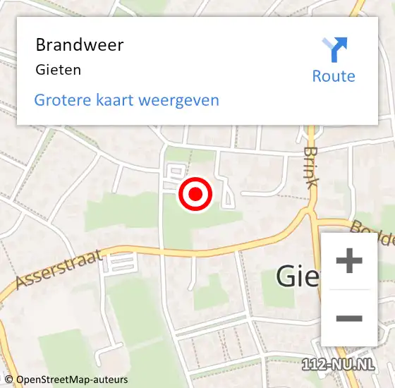 Locatie op kaart van de 112 melding: Brandweer Gieten op 15 juli 2021 17:35