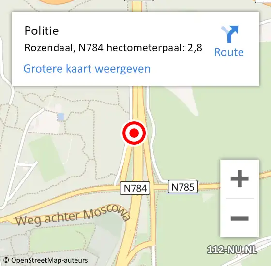 Locatie op kaart van de 112 melding: Politie Rozendaal, N784 hectometerpaal: 2,8 op 15 juli 2021 17:38