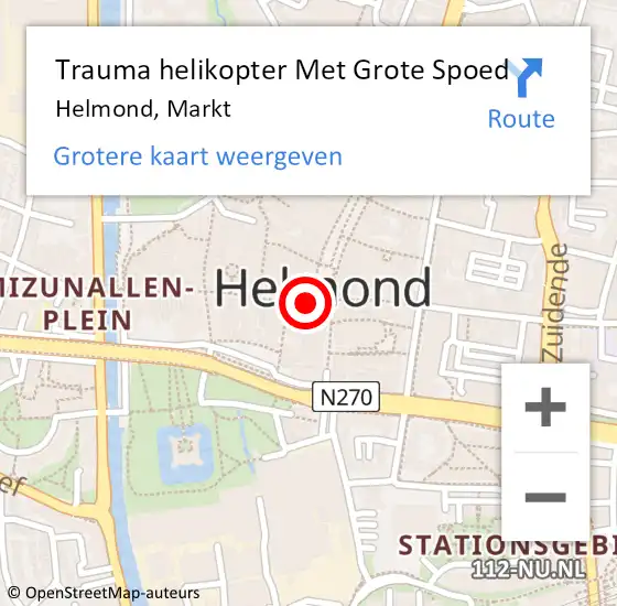 Locatie op kaart van de 112 melding: Trauma helikopter Met Grote Spoed Naar Helmond, Markt op 15 juli 2021 17:57