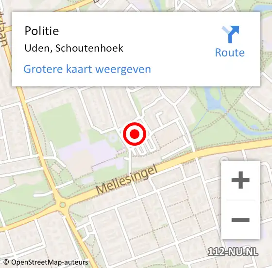 Locatie op kaart van de 112 melding: Politie Uden, Schoutenhoek op 15 juli 2021 17:58