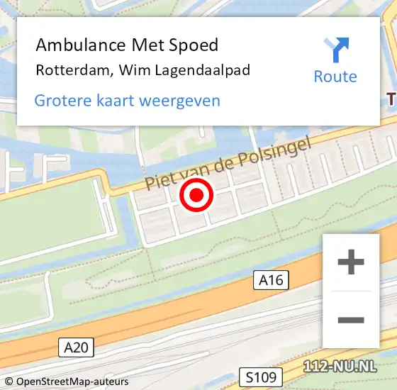 Locatie op kaart van de 112 melding: Ambulance Met Spoed Naar Rotterdam, Wim Lagendaalpad op 15 juli 2021 18:17