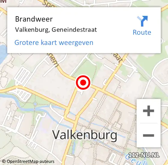 Locatie op kaart van de 112 melding: Brandweer Valkenburg, Geneindestraat op 15 juli 2021 18:25