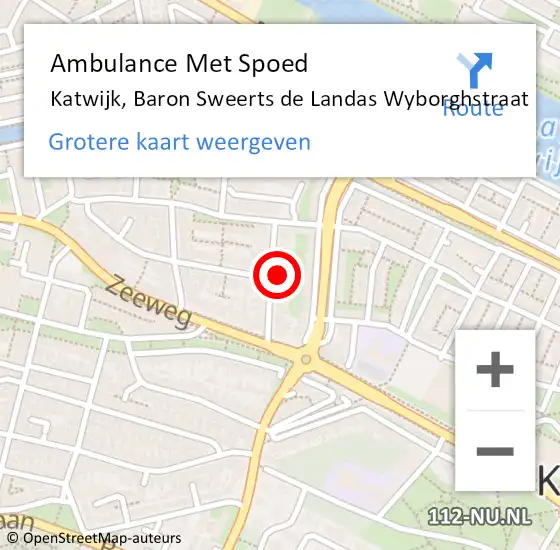 Locatie op kaart van de 112 melding: Ambulance Met Spoed Naar Katwijk, Baron Sweerts de Landas Wyborghstraat op 15 juli 2021 18:39