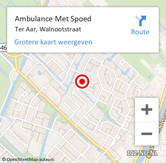 Locatie op kaart van de 112 melding: Ambulance Met Spoed Naar Ter Aar, Walnootstraat op 15 juli 2021 19:06