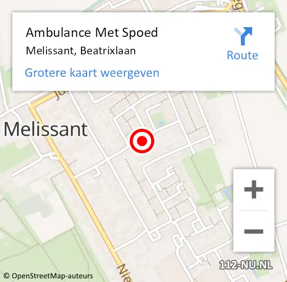 Locatie op kaart van de 112 melding: Ambulance Met Spoed Naar Melissant, Beatrixlaan op 15 juli 2021 19:24