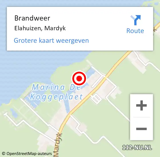 Locatie op kaart van de 112 melding: Brandweer Elahuizen, Mardyk op 15 juli 2021 19:26