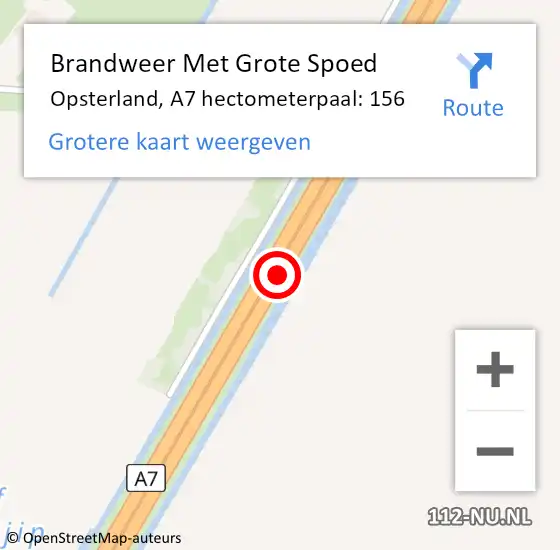 Locatie op kaart van de 112 melding: Brandweer Met Grote Spoed Naar Opsterland, A7 hectometerpaal: 156 op 15 juli 2021 19:34