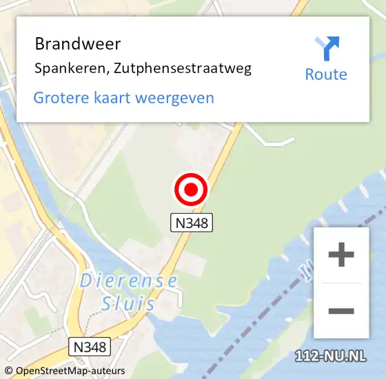 Locatie op kaart van de 112 melding: Brandweer Spankeren, Zutphensestraatweg op 15 juli 2021 20:15