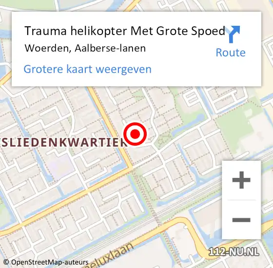 Locatie op kaart van de 112 melding: Trauma helikopter Met Grote Spoed Naar Woerden, Aalberse-lanen op 15 juli 2021 20:21