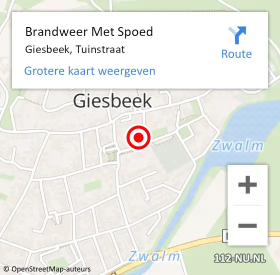 Locatie op kaart van de 112 melding: Brandweer Met Spoed Naar Giesbeek, Tuinstraat op 15 juli 2021 20:37