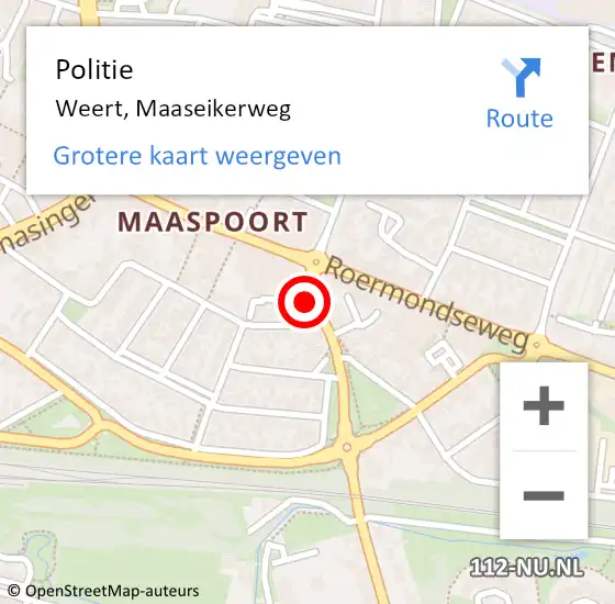 Locatie op kaart van de 112 melding: Politie Weert, Maaseikerweg op 15 juli 2021 20:56