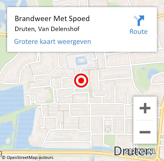 Locatie op kaart van de 112 melding: Brandweer Met Spoed Naar Druten, Van Delenshof op 15 juli 2021 21:01