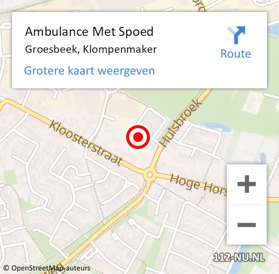 Locatie op kaart van de 112 melding: Ambulance Met Spoed Naar Groesbeek, Klompenmaker op 15 juli 2021 21:08