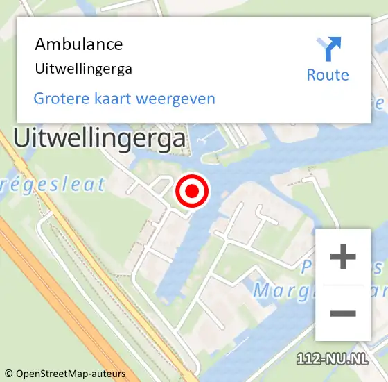 Locatie op kaart van de 112 melding: Ambulance Uitwellingerga op 15 juli 2021 21:39