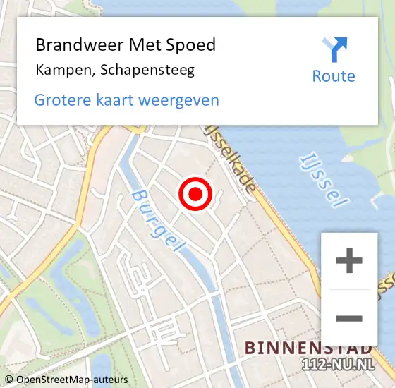 Locatie op kaart van de 112 melding: Brandweer Met Spoed Naar Kampen, Schapensteeg op 15 juli 2021 21:54