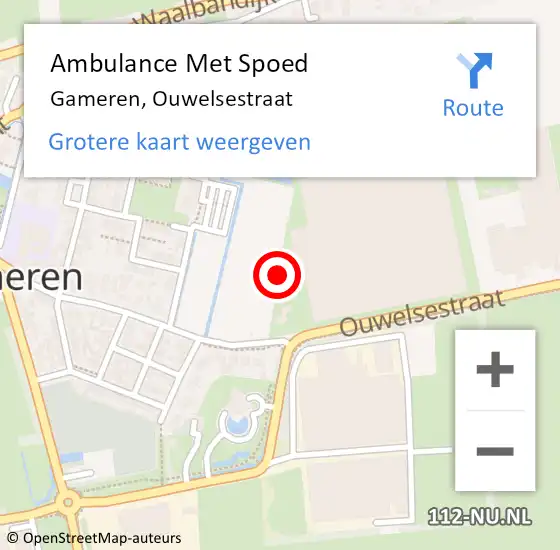 Locatie op kaart van de 112 melding: Ambulance Met Spoed Naar Gameren, Ouwelsestraat op 15 juli 2021 22:15