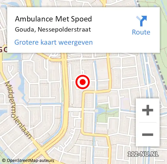 Locatie op kaart van de 112 melding: Ambulance Met Spoed Naar Gouda, Nessepolderstraat op 15 juli 2021 22:35