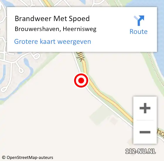 Locatie op kaart van de 112 melding: Brandweer Met Spoed Naar Brouwershaven, Heernisweg op 15 juli 2021 22:40