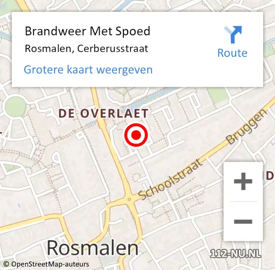 Locatie op kaart van de 112 melding: Brandweer Met Spoed Naar Rosmalen, Cerberusstraat op 15 juli 2021 22:45