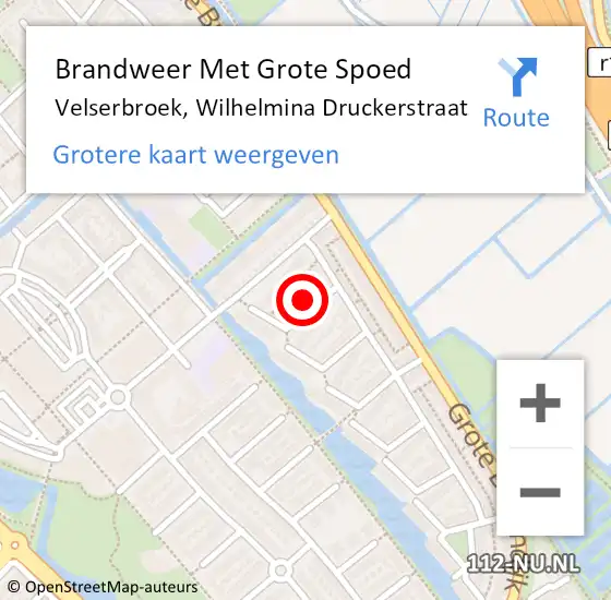 Locatie op kaart van de 112 melding: Brandweer Met Grote Spoed Naar Velserbroek, Wilhelmina Druckerstraat op 15 juli 2021 23:44