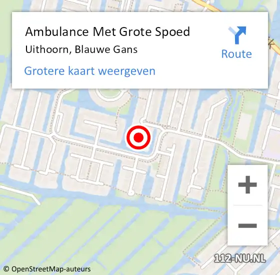 Locatie op kaart van de 112 melding: Ambulance Met Grote Spoed Naar Uithoorn, Blauwe Gans op 16 juli 2021 02:37