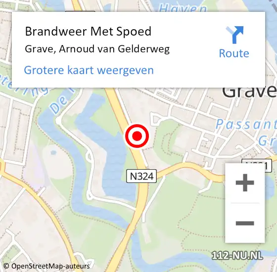 Locatie op kaart van de 112 melding: Brandweer Met Spoed Naar Grave, Arnoud van Gelderweg op 16 juli 2021 04:09