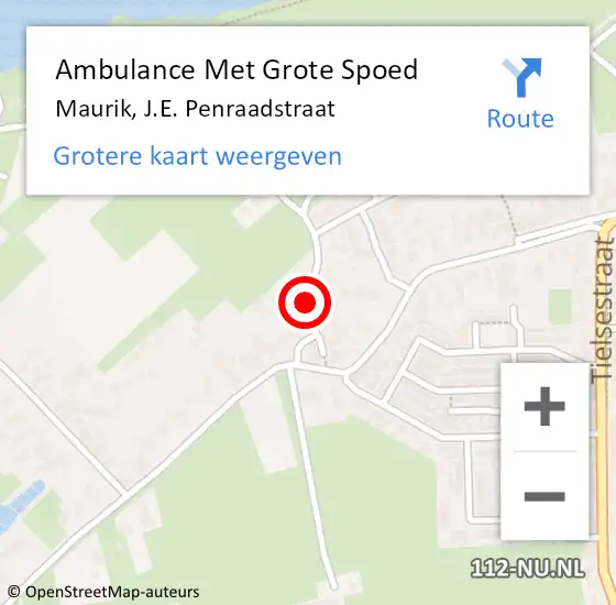 Locatie op kaart van de 112 melding: Ambulance Met Grote Spoed Naar Maurik, J.E. Penraadstraat op 16 juli 2021 04:41