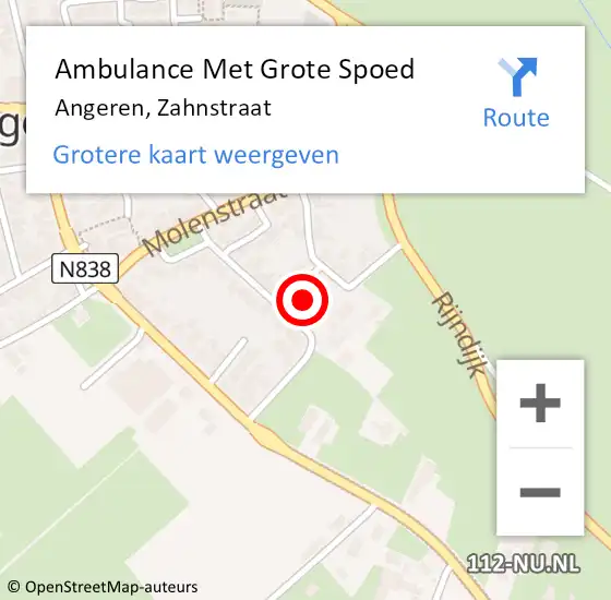 Locatie op kaart van de 112 melding: Ambulance Met Grote Spoed Naar Angeren, Zahnstraat op 16 juli 2021 04:56