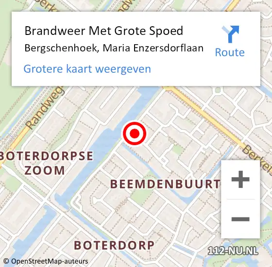 Locatie op kaart van de 112 melding: Brandweer Met Grote Spoed Naar Bergschenhoek, Maria Enzersdorflaan op 16 juli 2021 05:37