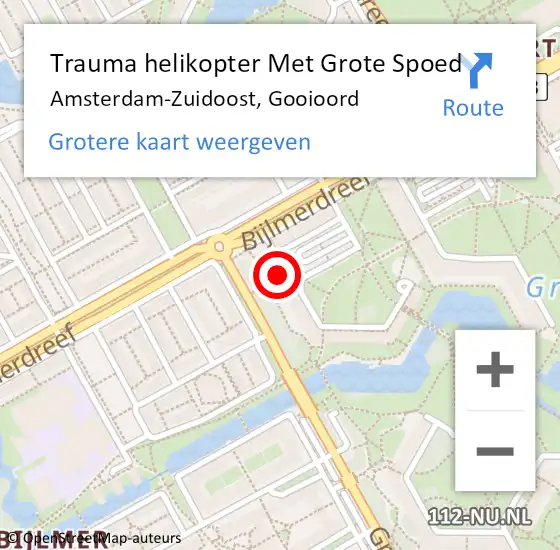 Locatie op kaart van de 112 melding: Trauma helikopter Met Grote Spoed Naar Amsterdam-Zuidoost, Gooioord op 16 juli 2021 06:37