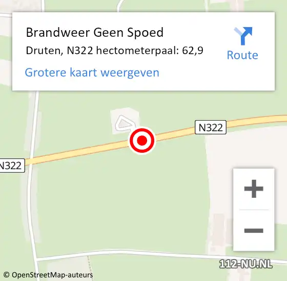 Locatie op kaart van de 112 melding: Brandweer Geen Spoed Naar Druten, N322 hectometerpaal: 62,9 op 16 juli 2021 07:43