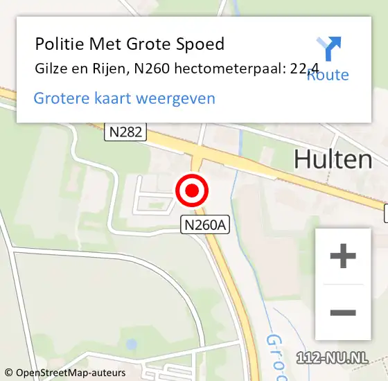 Locatie op kaart van de 112 melding: Politie Met Grote Spoed Naar Gilze en Rijen, N260 hectometerpaal: 22,4 op 16 juli 2021 08:02