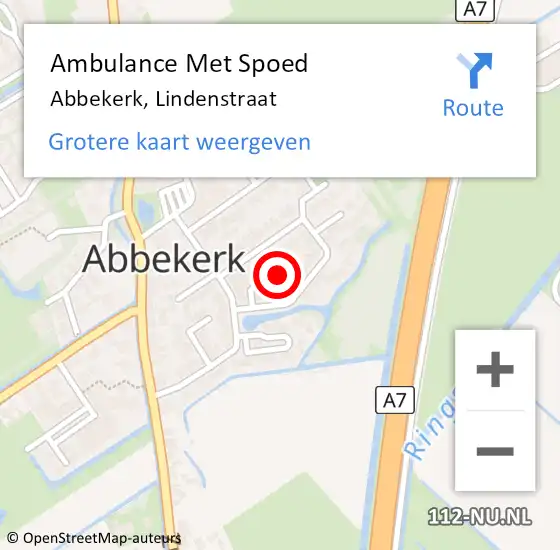 Locatie op kaart van de 112 melding: Ambulance Met Spoed Naar Abbekerk, Lindenstraat op 16 juli 2021 08:37