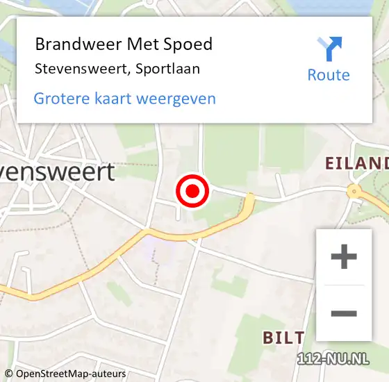 Locatie op kaart van de 112 melding: Brandweer Met Spoed Naar Stevensweert, Sportlaan op 16 juli 2021 09:06