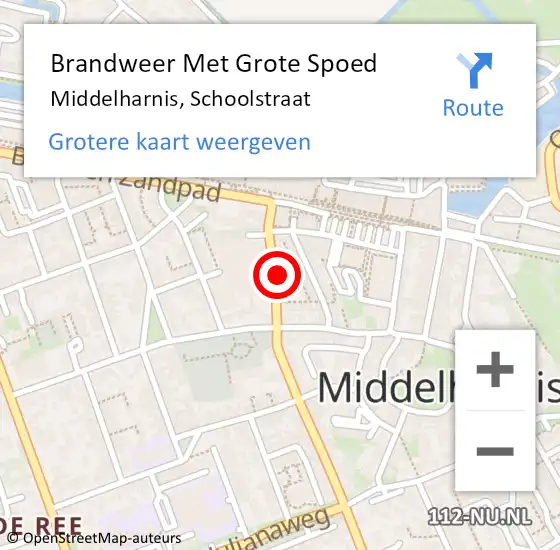 Locatie op kaart van de 112 melding: Brandweer Met Grote Spoed Naar Middelharnis, Schoolstraat op 16 juli 2021 09:17